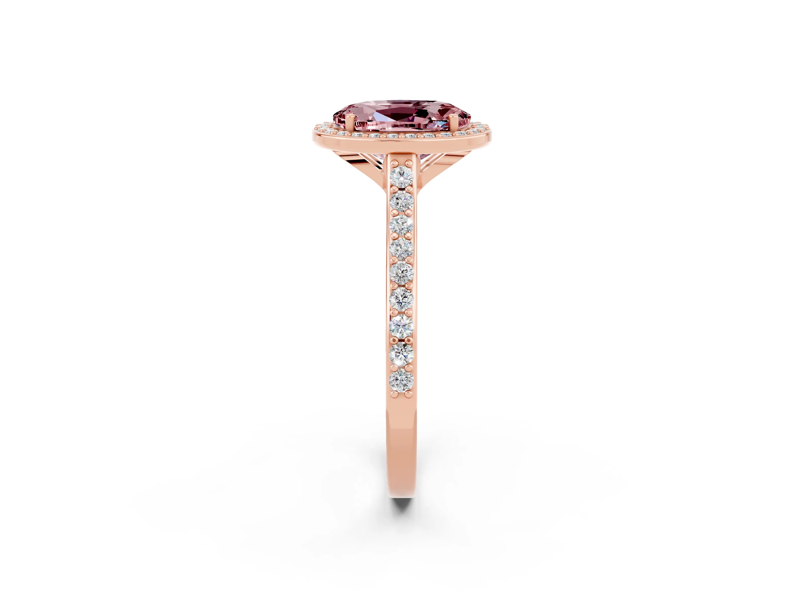 Rose gold Oval Cut Halo Round Diamond Pavé Band with Four-Prong Setting_2