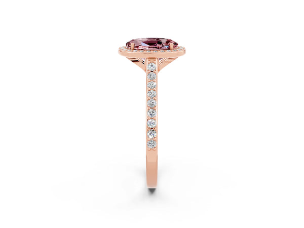 Rose gold Oval Cut Halo Round Diamond Pavé Band with Four-Prong Setting