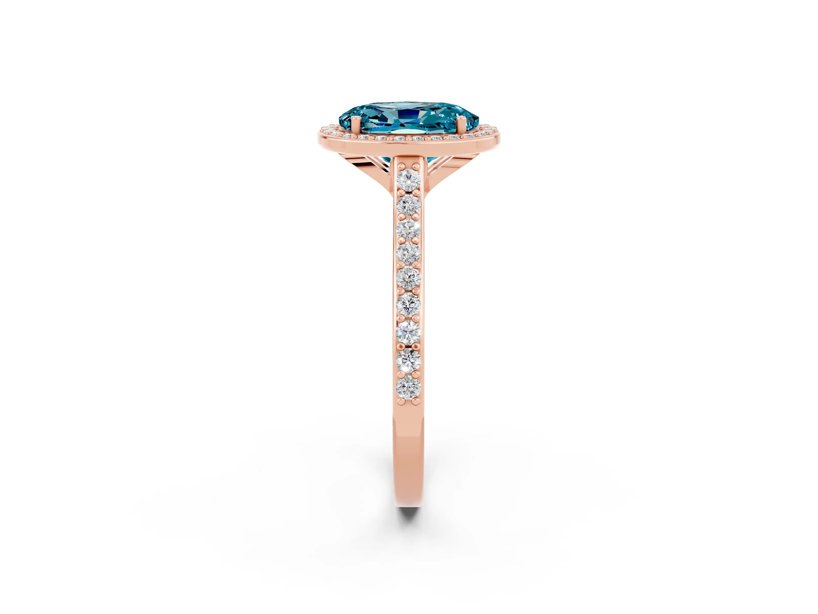 Rose gold Oval Cut Halo Round Diamond Pavé Band with Four-Prong Setting_2