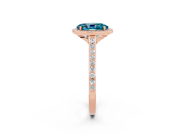 Rose gold Oval Cut Halo Round Diamond Pavé Band with Four-Prong Setting