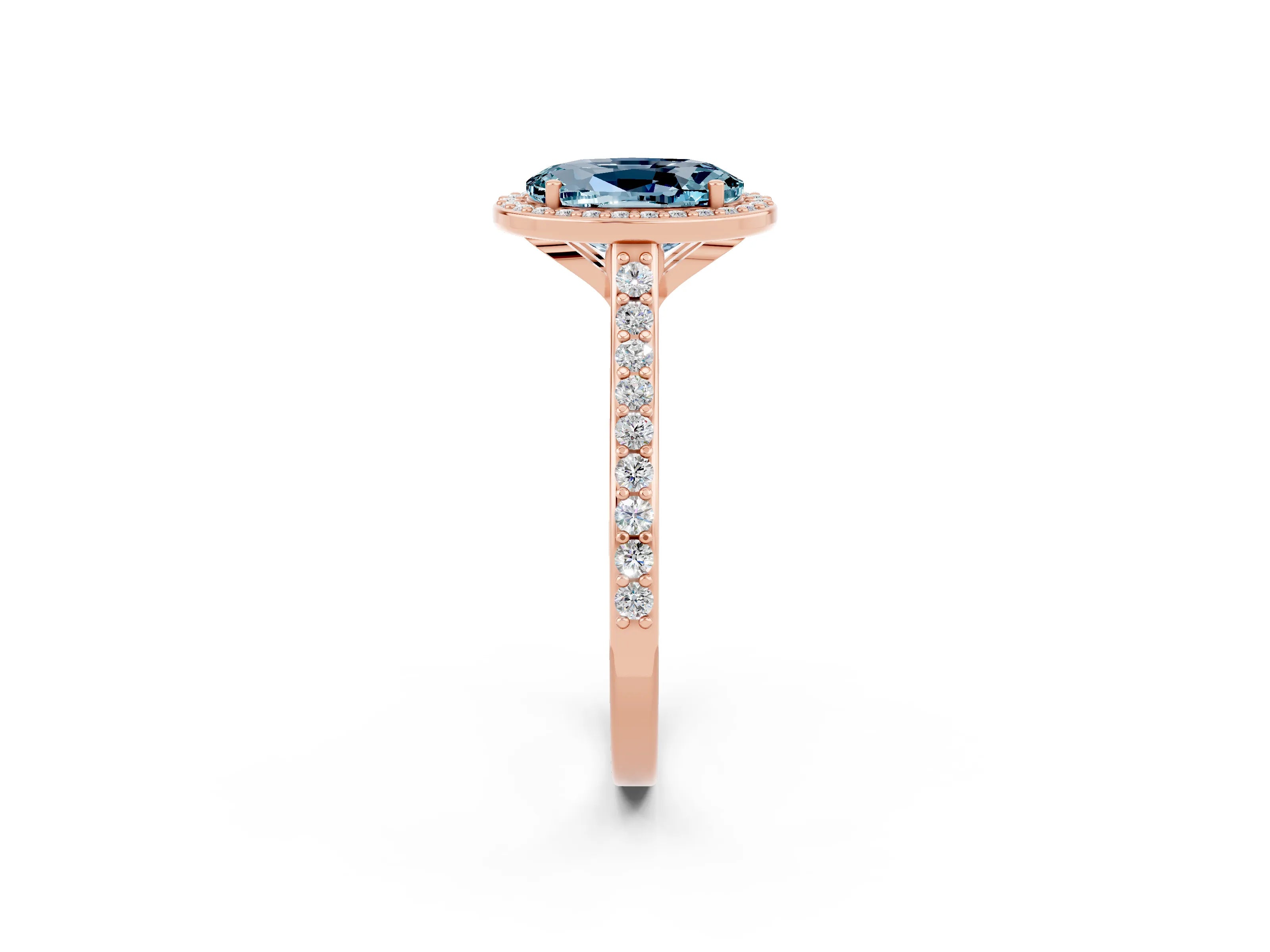 Rose gold Oval Cut Halo Round Diamond Pavé Band with Four-Prong Setting_2
