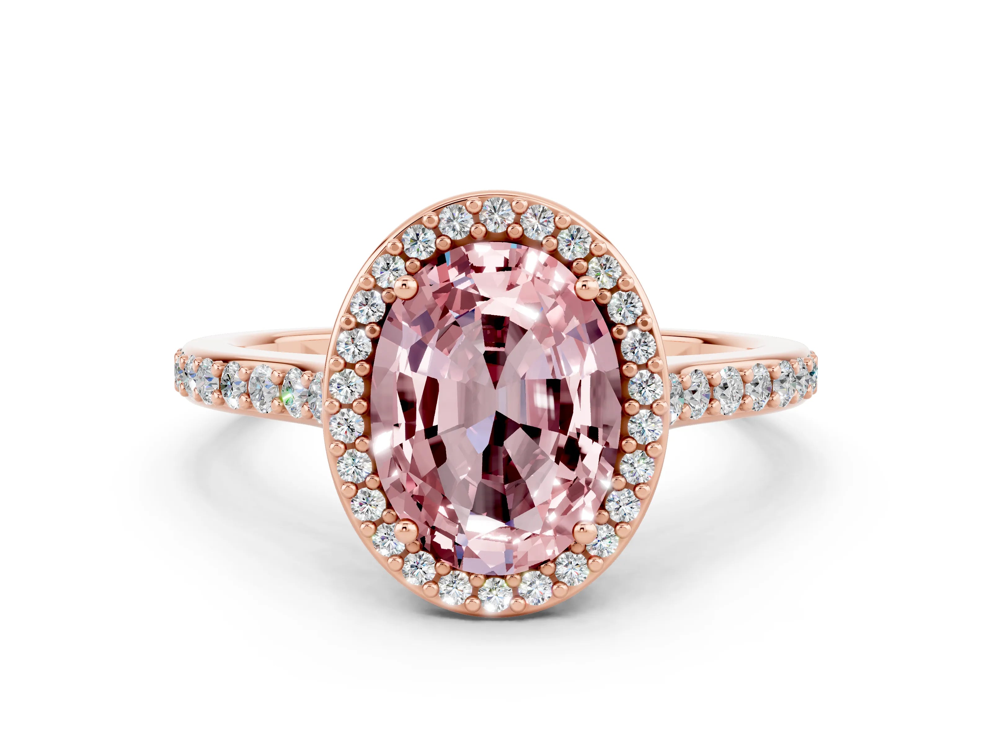 Rose gold Oval Cut Halo Round Diamond Pavé Band with Four-Prong Setting
