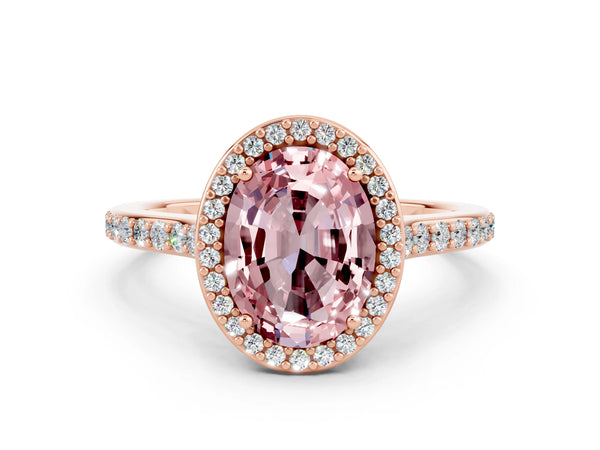 Rose gold Oval Cut Halo Round Diamond Pavé Band with Four-Prong Setting