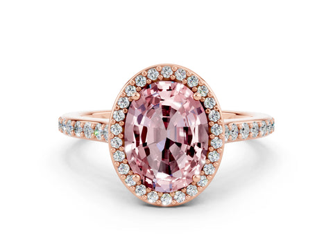 Rose gold Oval Cut Halo Round Diamond Pavé Band with Four-Prong Setting