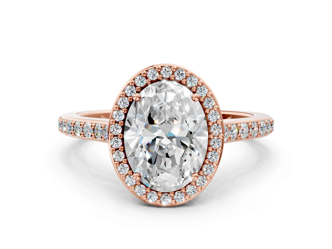 Rose gold Oval Cut Halo Round Diamond Pavé Band with Four-Prong Setting_3