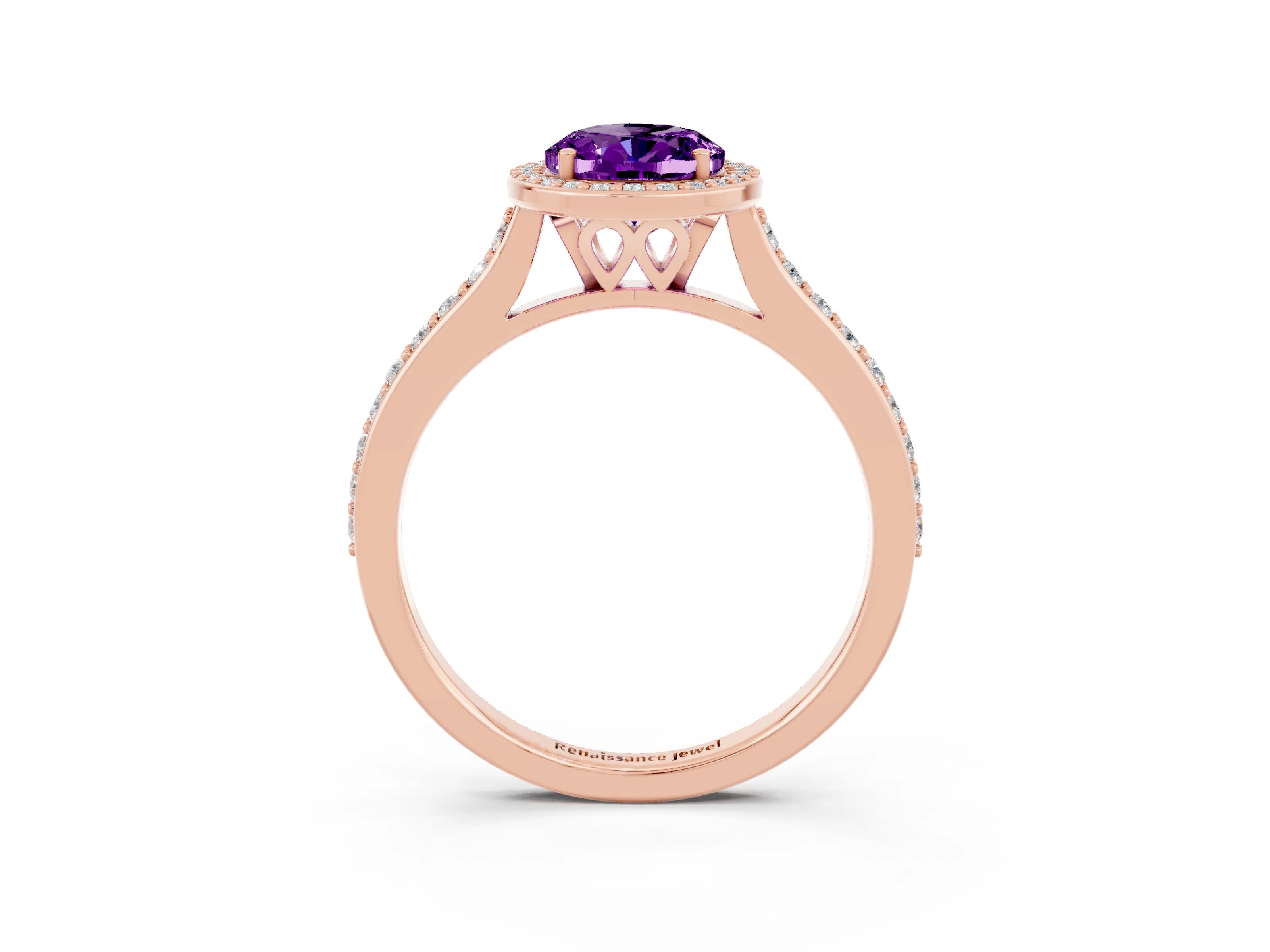 Rose gold Oval Cut Halo Round Diamond Pavé Band with Four-Prong Setting_3