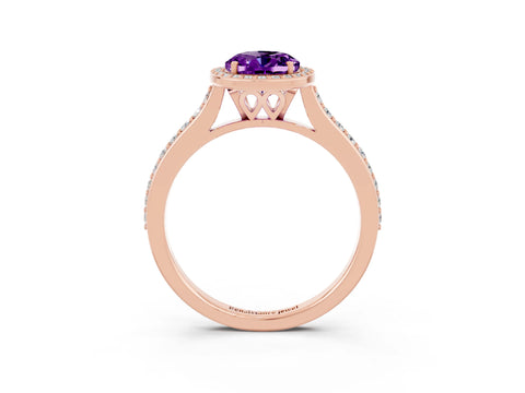 Rose gold Oval Cut Halo Round Diamond Pavé Band with Four-Prong Setting_3