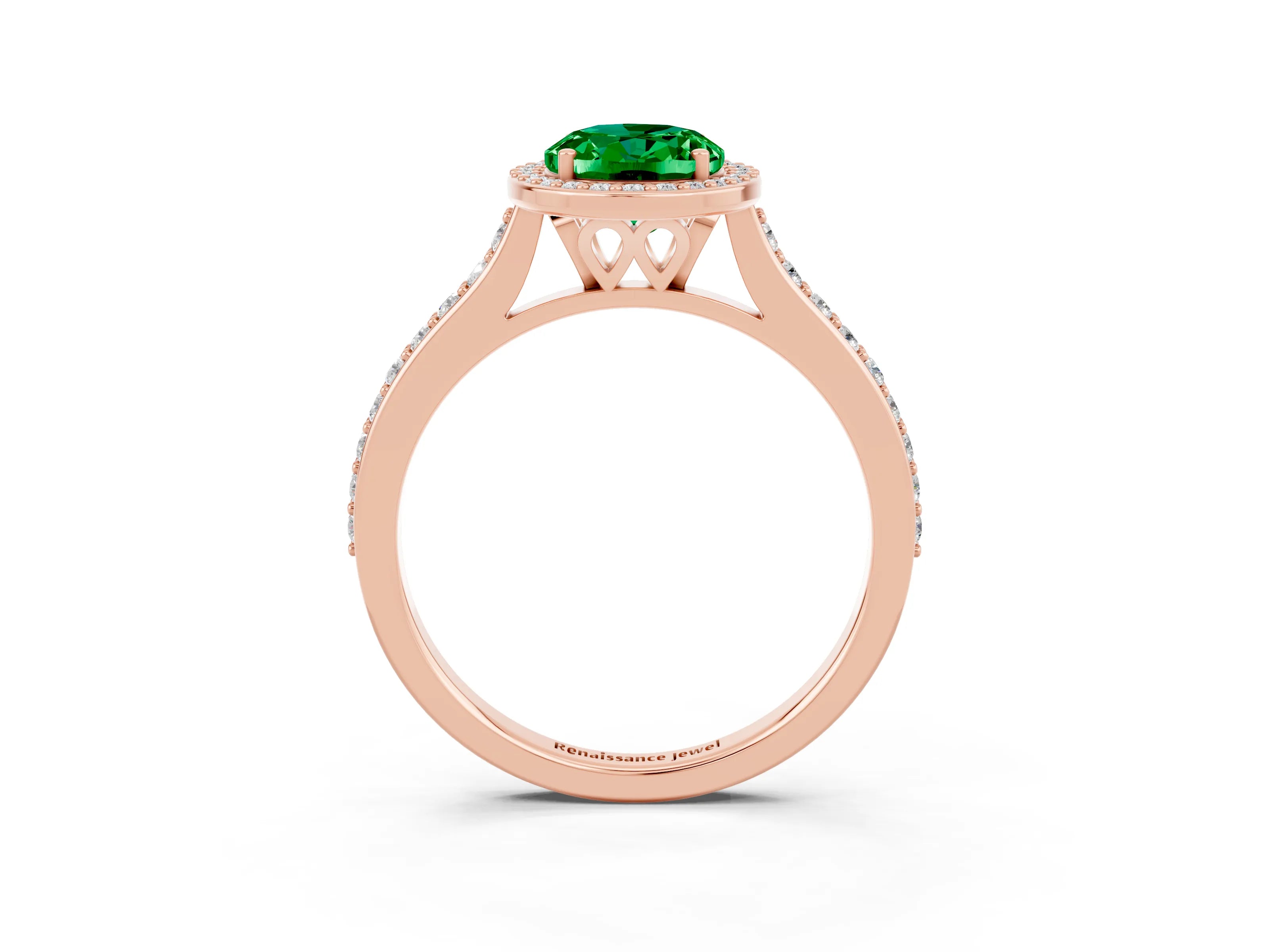 Rose gold Oval Cut Halo Round Diamond Pavé Band with Four-Prong Setting_3