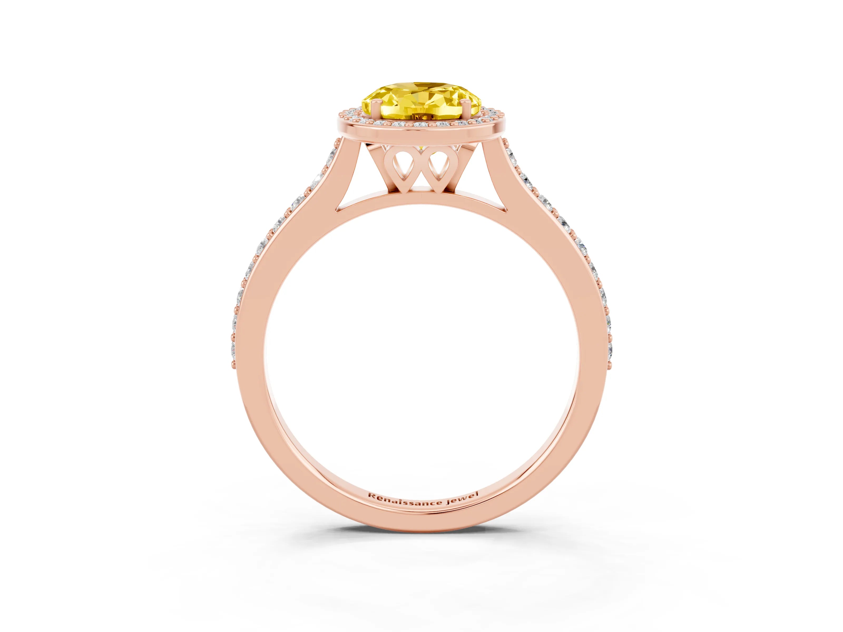 Rose gold Oval Cut Halo Round Diamond Pavé Band with Four-Prong Setting_3
