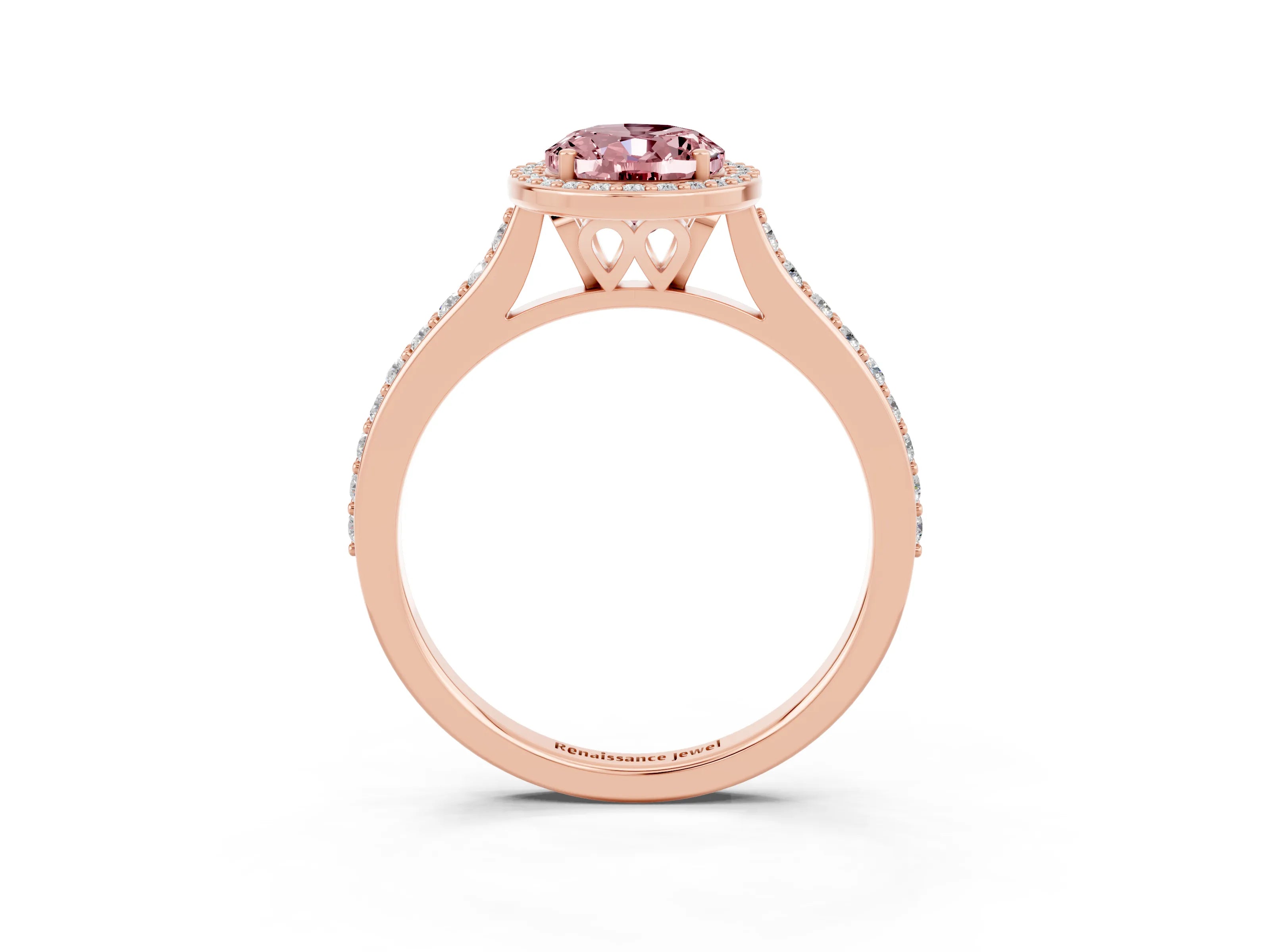 Rose gold Oval Cut Halo Round Diamond Pavé Band with Four-Prong Setting_3