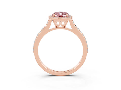 Rose gold Oval Cut Halo Round Diamond Pavé Band with Four-Prong Setting_3