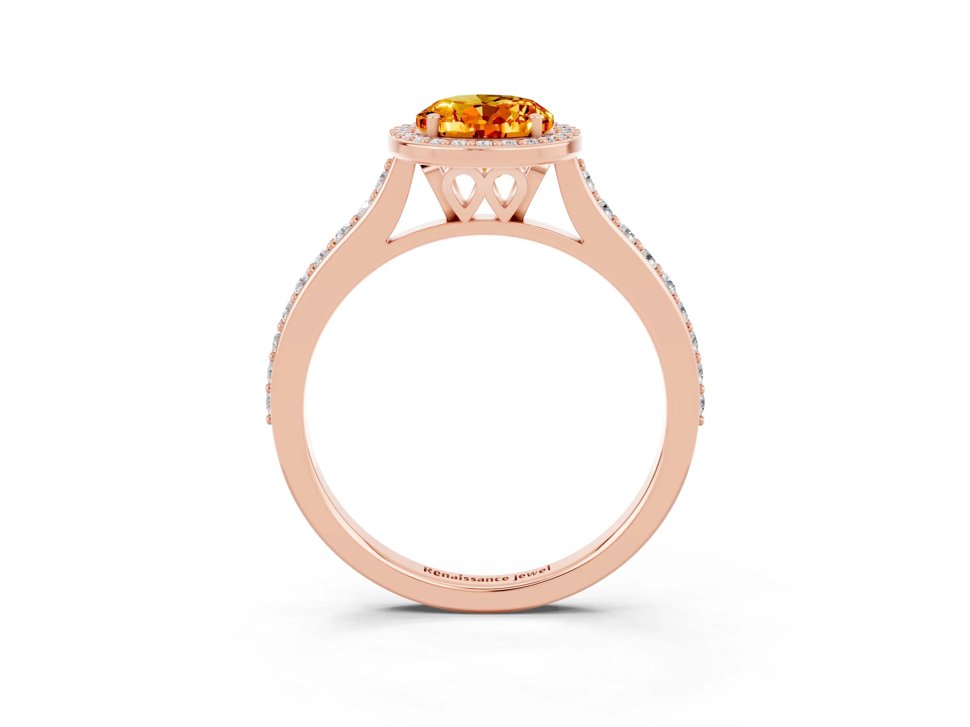 Rose gold Oval Cut Halo Round Diamond Pavé Band with Four-Prong Setting_3