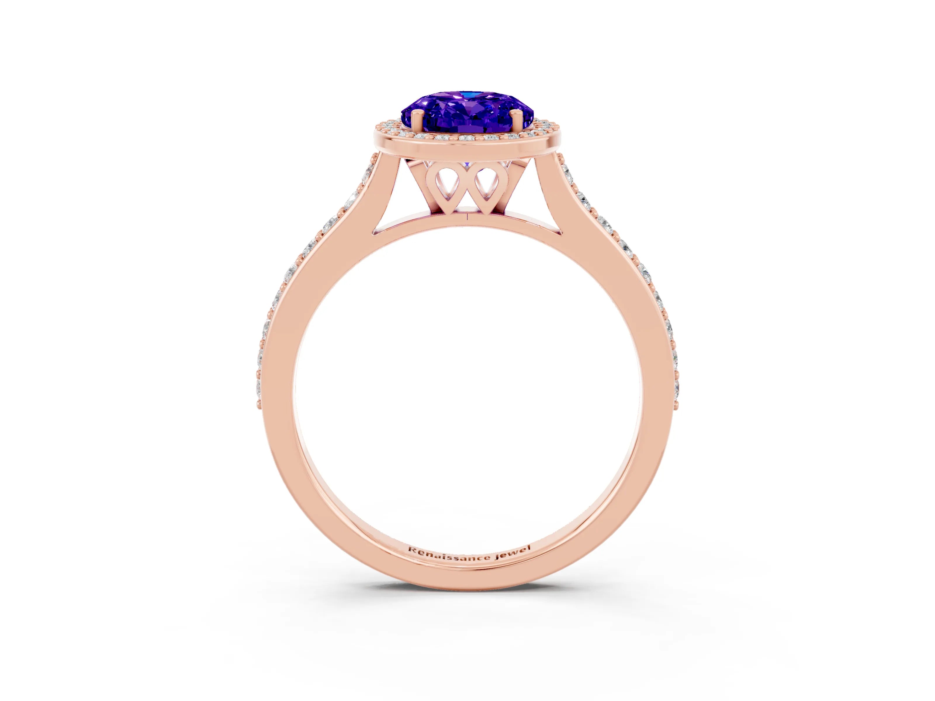 Rose gold Oval Cut Halo Round Diamond Pavé Band with Four-Prong Setting_3