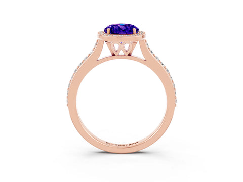 Rose gold Oval Cut Halo Round Diamond Pavé Band with Four-Prong Setting_3