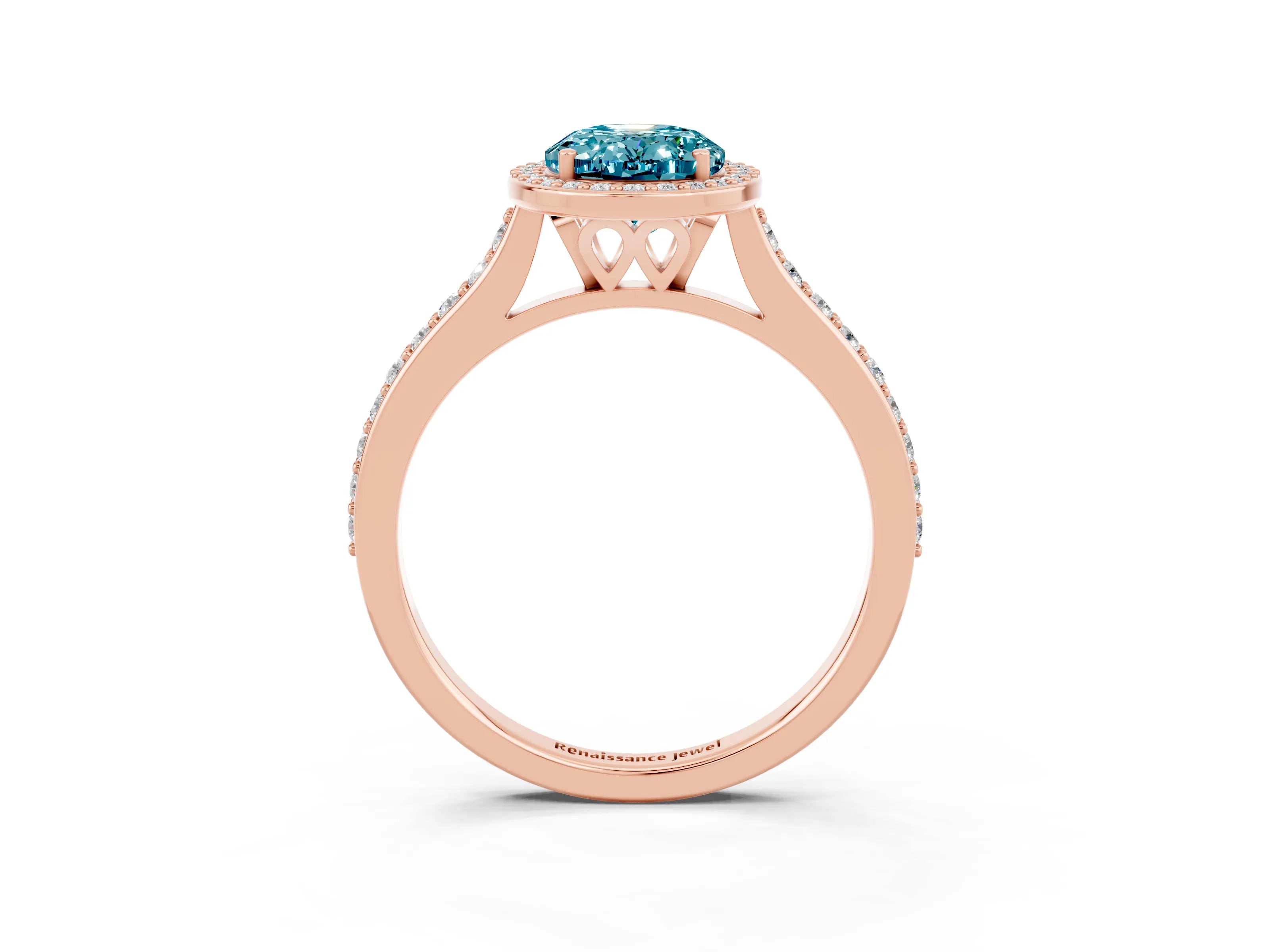 Rose gold Oval Cut Halo Round Diamond Pavé Band with Four-Prong Setting_3
