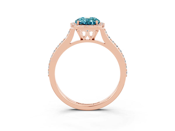 Rose gold Oval Cut Halo Round Diamond Pavé Band with Four-Prong Setting