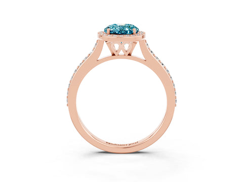 Rose gold Oval Cut Halo Round Diamond Pavé Band with Four-Prong Setting_3