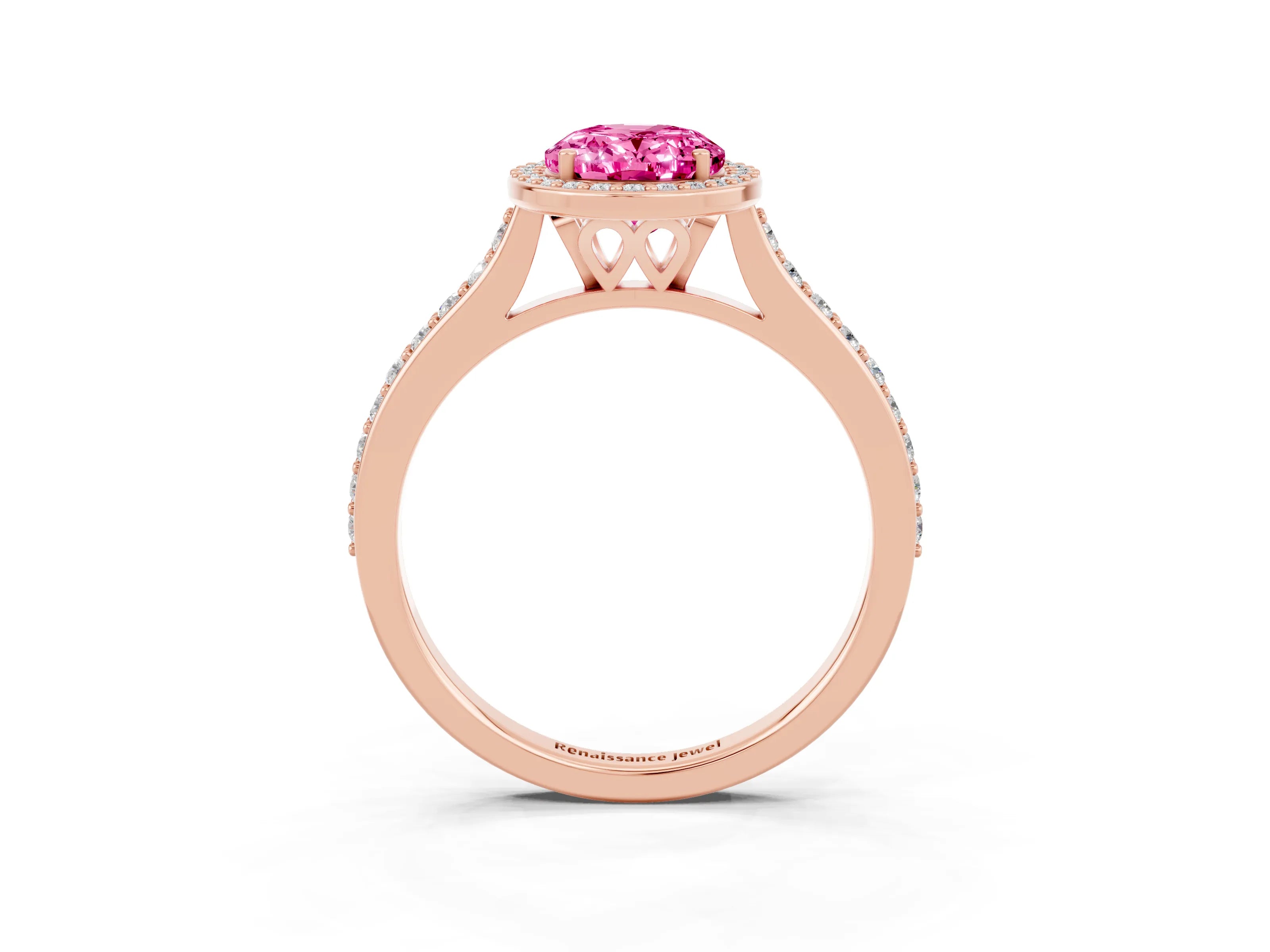 Rose gold Oval Cut Halo Round Diamond Pavé Band with Four-Prong Setting_3