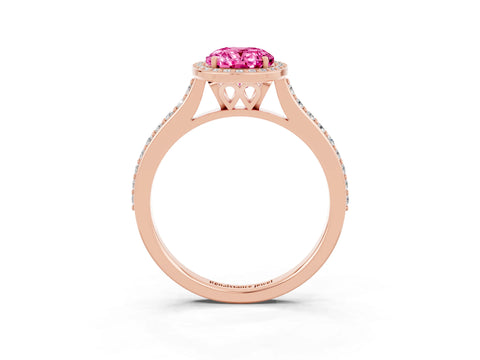Rose gold Oval Cut Halo Round Diamond Pavé Band with Four-Prong Setting_3