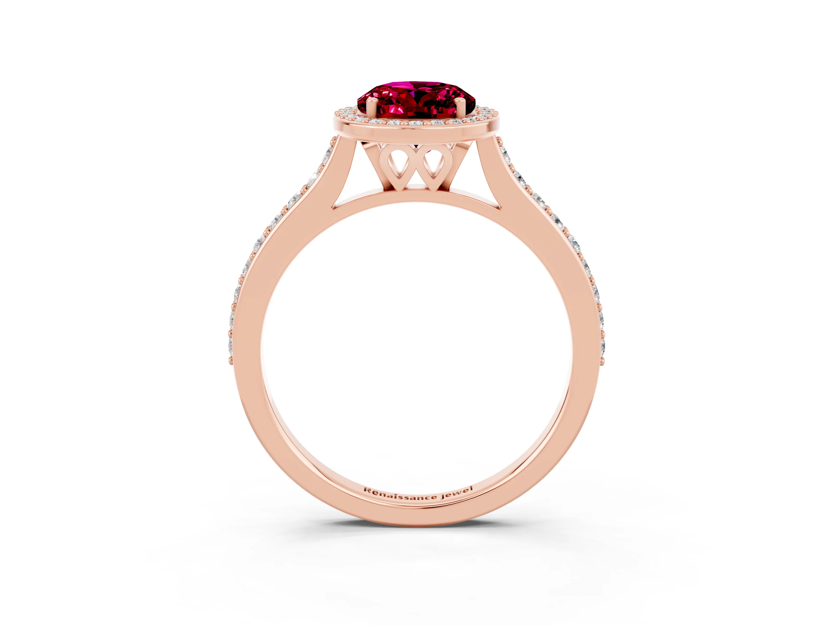 Rose gold Oval Cut Halo Round Diamond Pavé Band with Four-Prong Setting_3