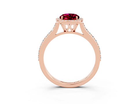 Rose gold Oval Cut Halo Round Diamond Pavé Band with Four-Prong Setting_3