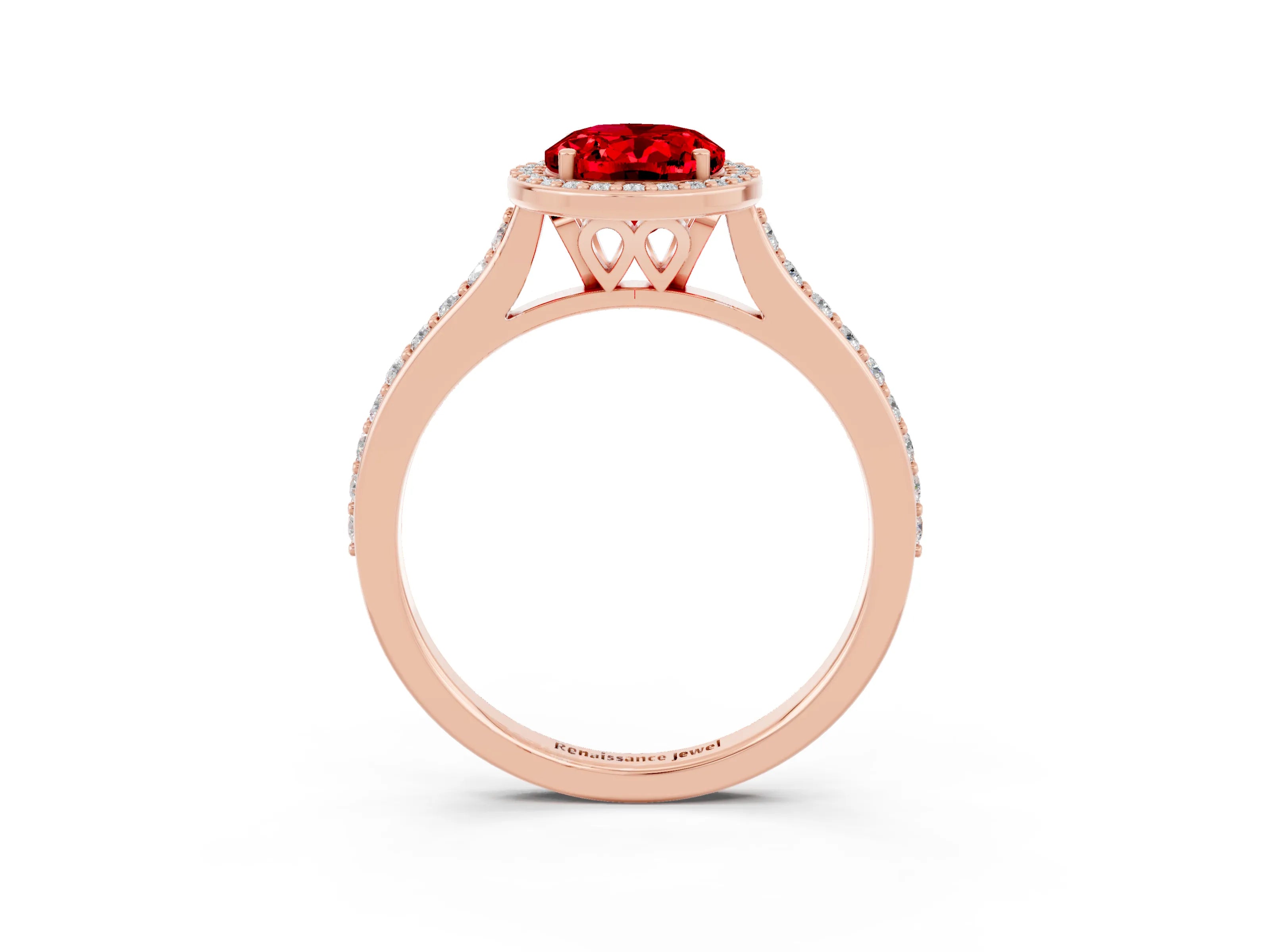 Rose gold Oval Cut Halo Round Diamond Pavé Band with Four-Prong Setting_3