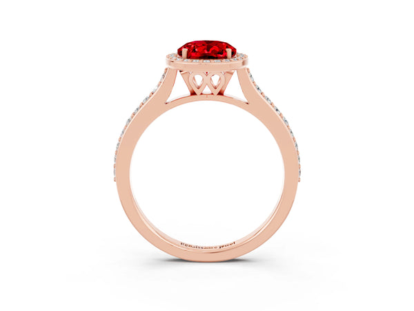 Rose gold Oval Cut Halo Round Diamond Pavé Band with Four-Prong Setting