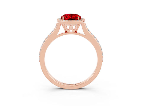 Rose gold Oval Cut Halo Round Diamond Pavé Band with Four-Prong Setting_3
