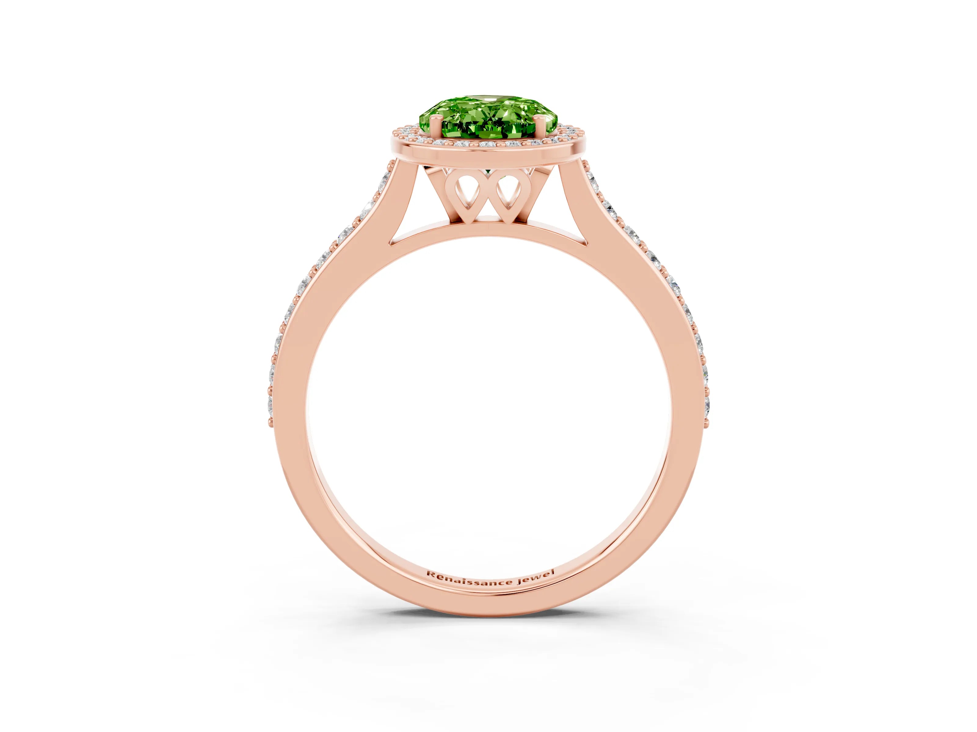 Rose gold Oval Cut Halo Round Diamond Pavé Band with Four-Prong Setting_3