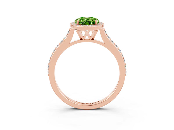 Rose gold Oval Cut Halo Round Diamond Pavé Band with Four-Prong Setting