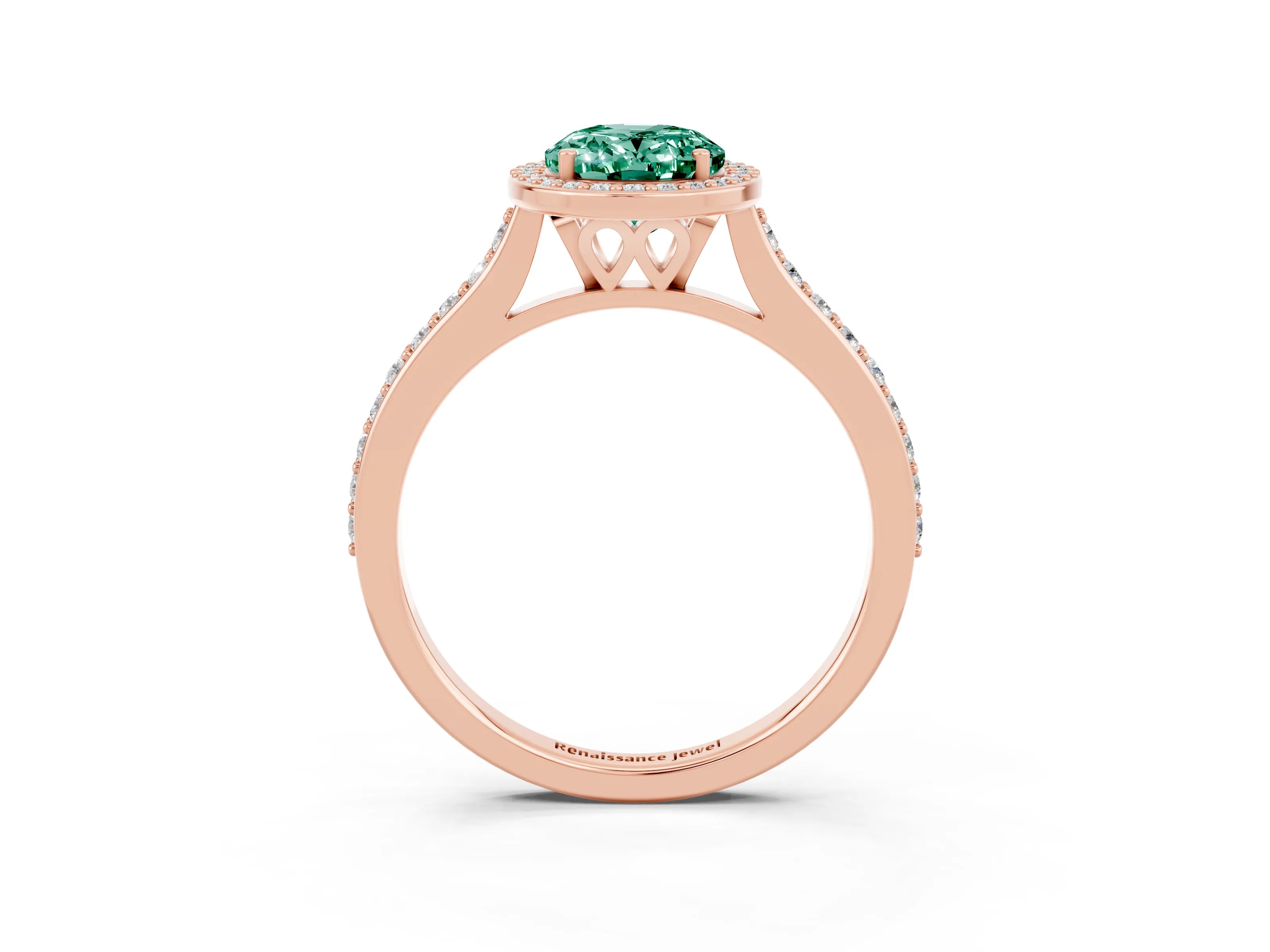 Rose gold Oval Cut Halo Round Diamond Pavé Band with Four-Prong Setting_3