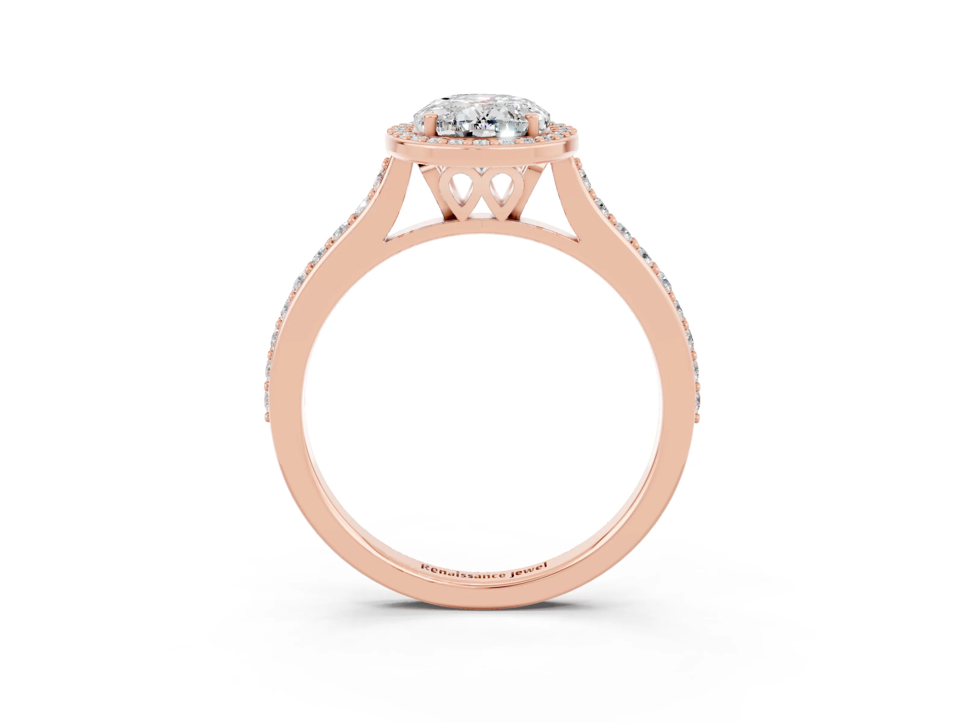 Rose gold Oval Cut Halo Round Diamond Pavé Band with Four-Prong Setting_3
