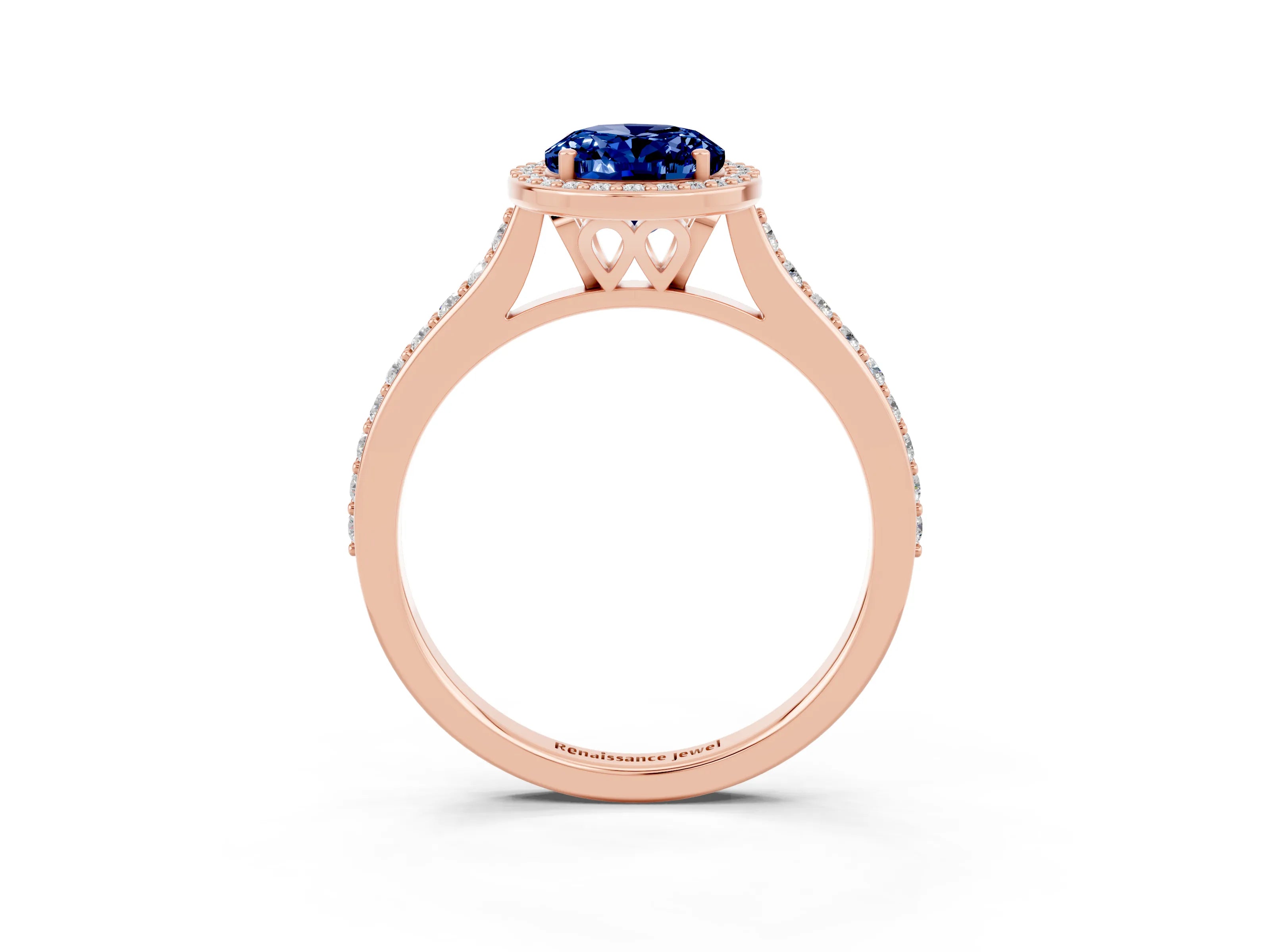 Rose gold Oval Cut Halo Round Diamond Pavé Band with Four-Prong Setting_3