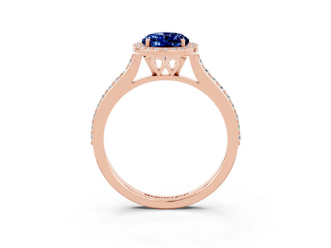 Rose gold Oval Cut Halo Round Diamond Pavé Band with Four-Prong Setting_3