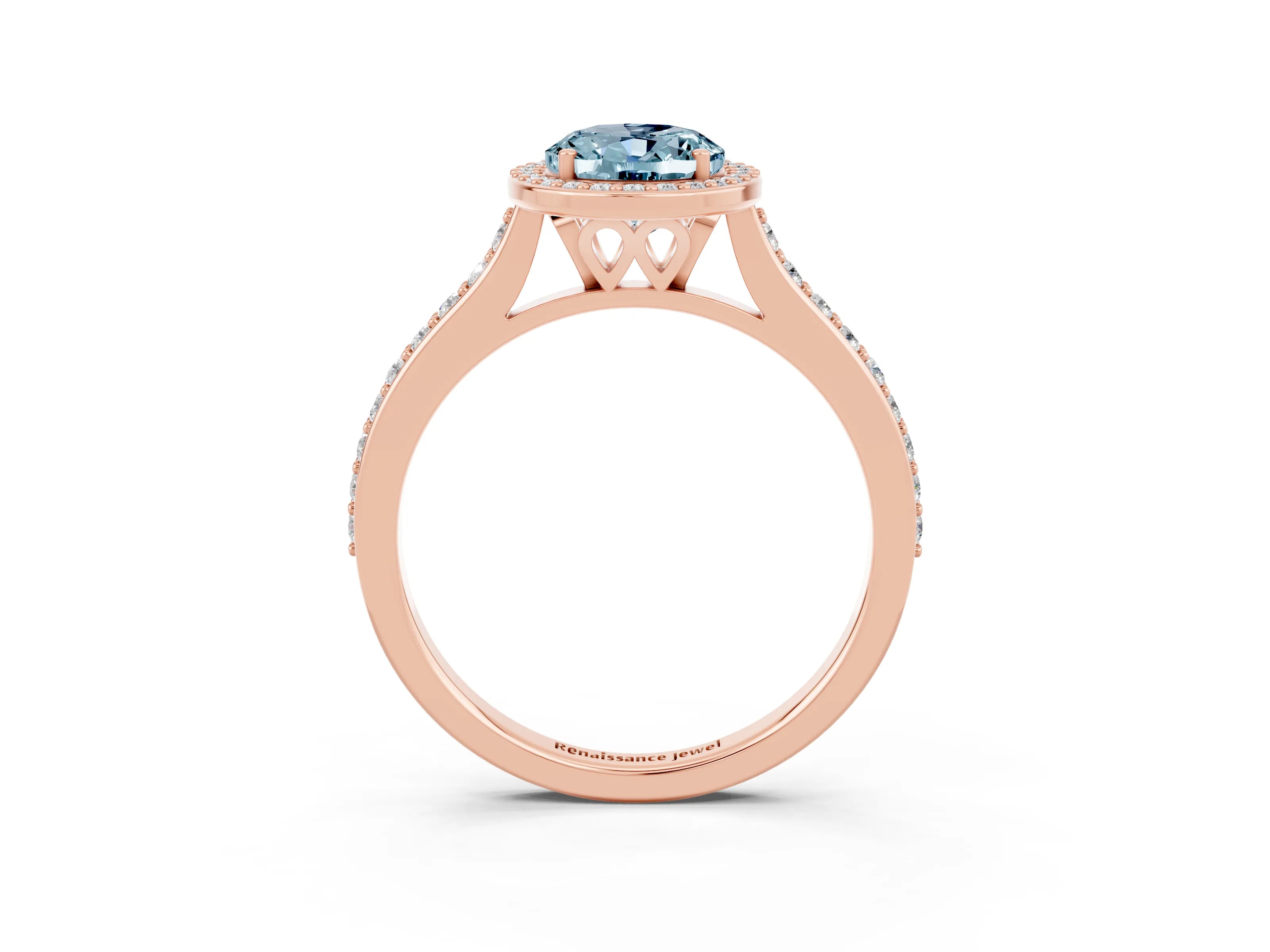 Rose gold Oval Cut Halo Round Diamond Pavé Band with Four-Prong Setting_3