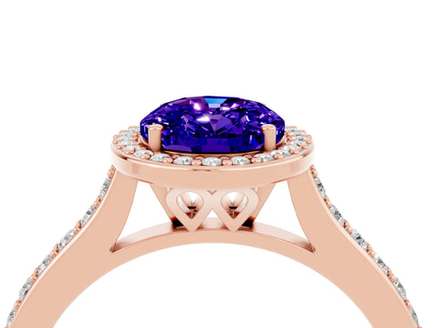 Rose gold Oval Cut Halo Round Diamond Pavé Band with Four-Prong Setting_4