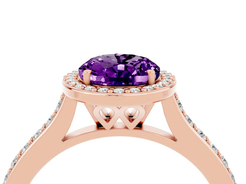 Rose gold Oval Cut Halo Round Diamond Pavé Band with Four-Prong Setting_4