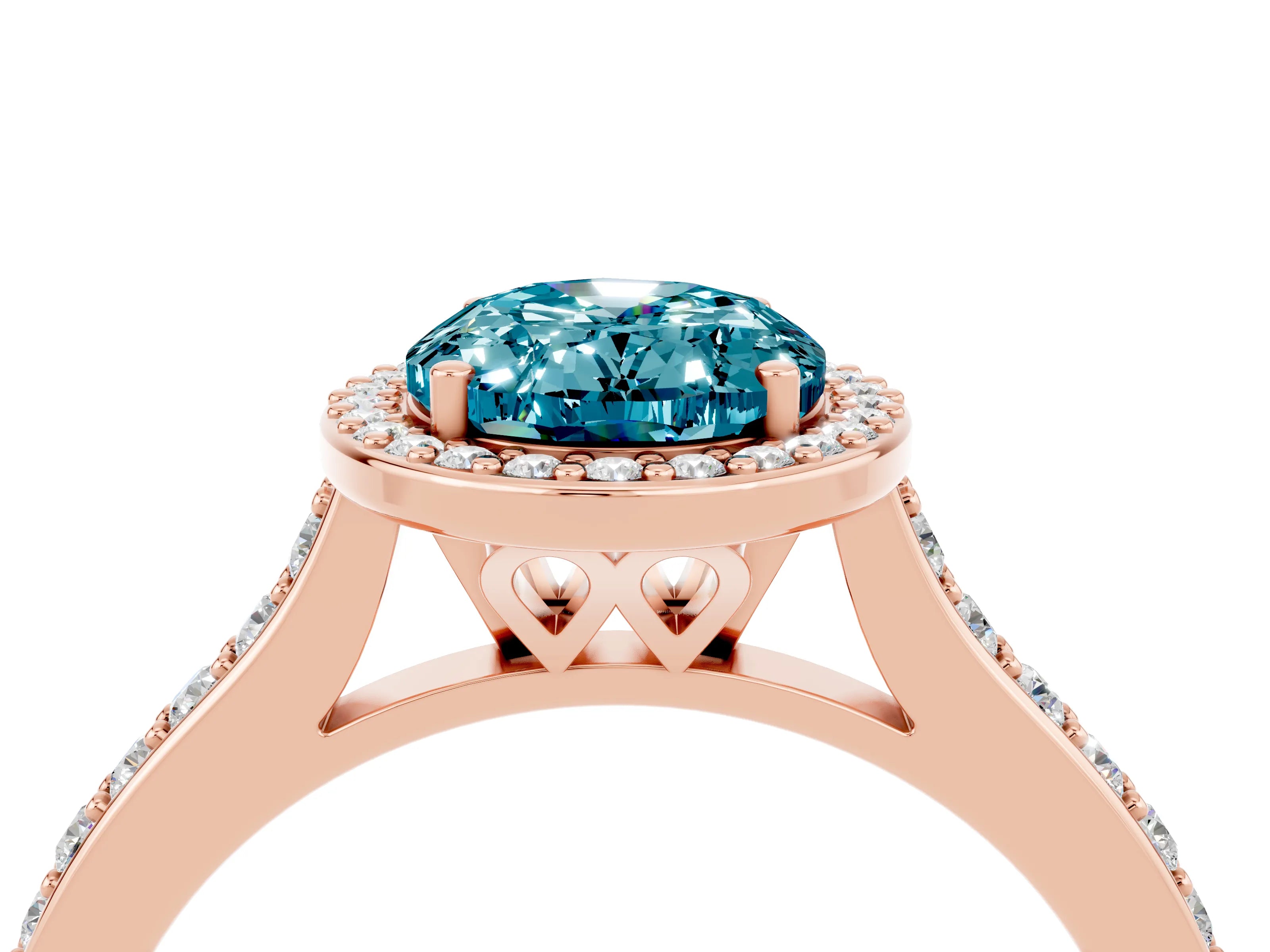 Rose gold Oval Cut Halo Round Diamond Pavé Band with Four-Prong Setting_4