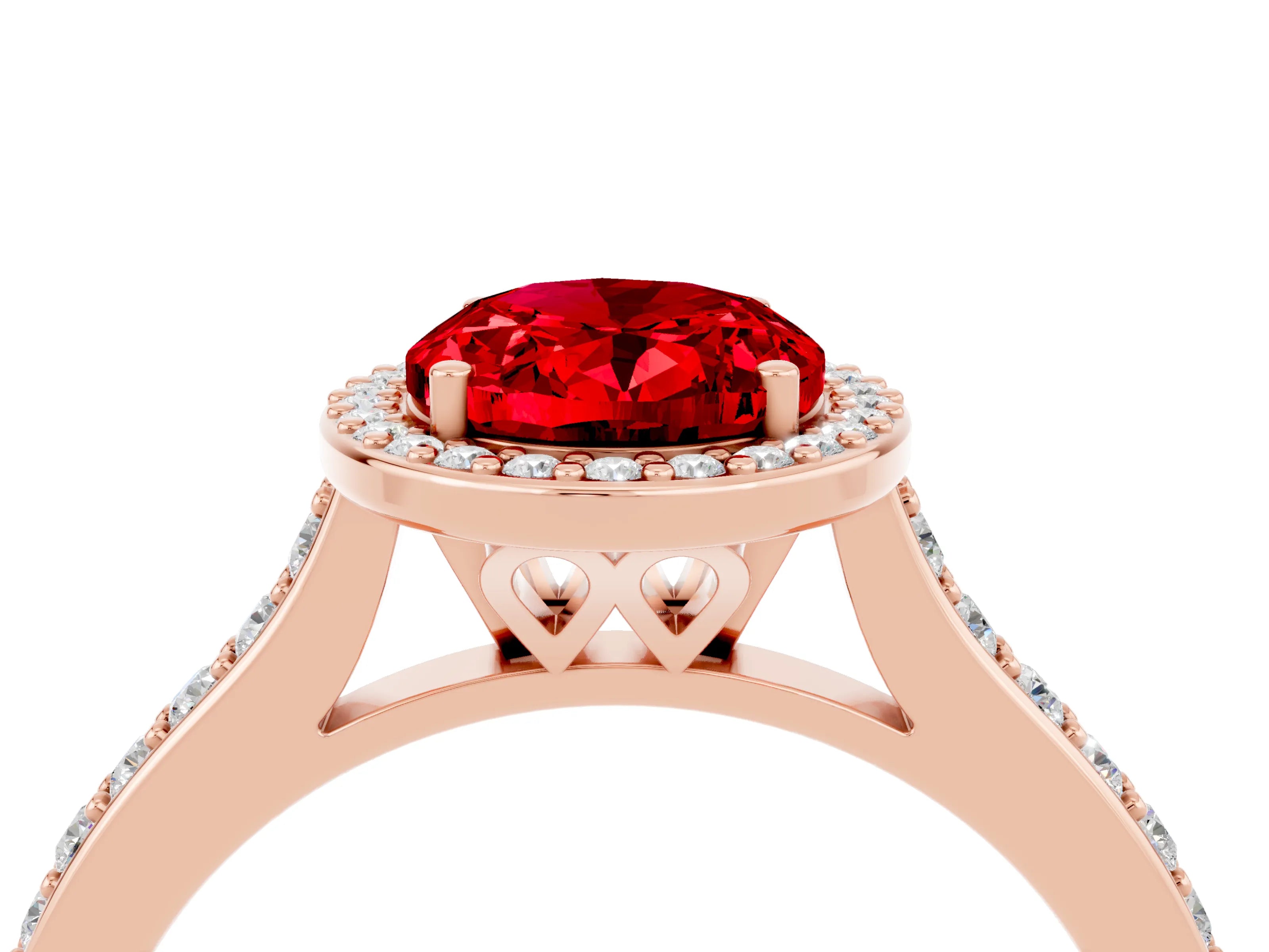 Rose gold Oval Cut Halo Round Diamond Pavé Band with Four-Prong Setting_4