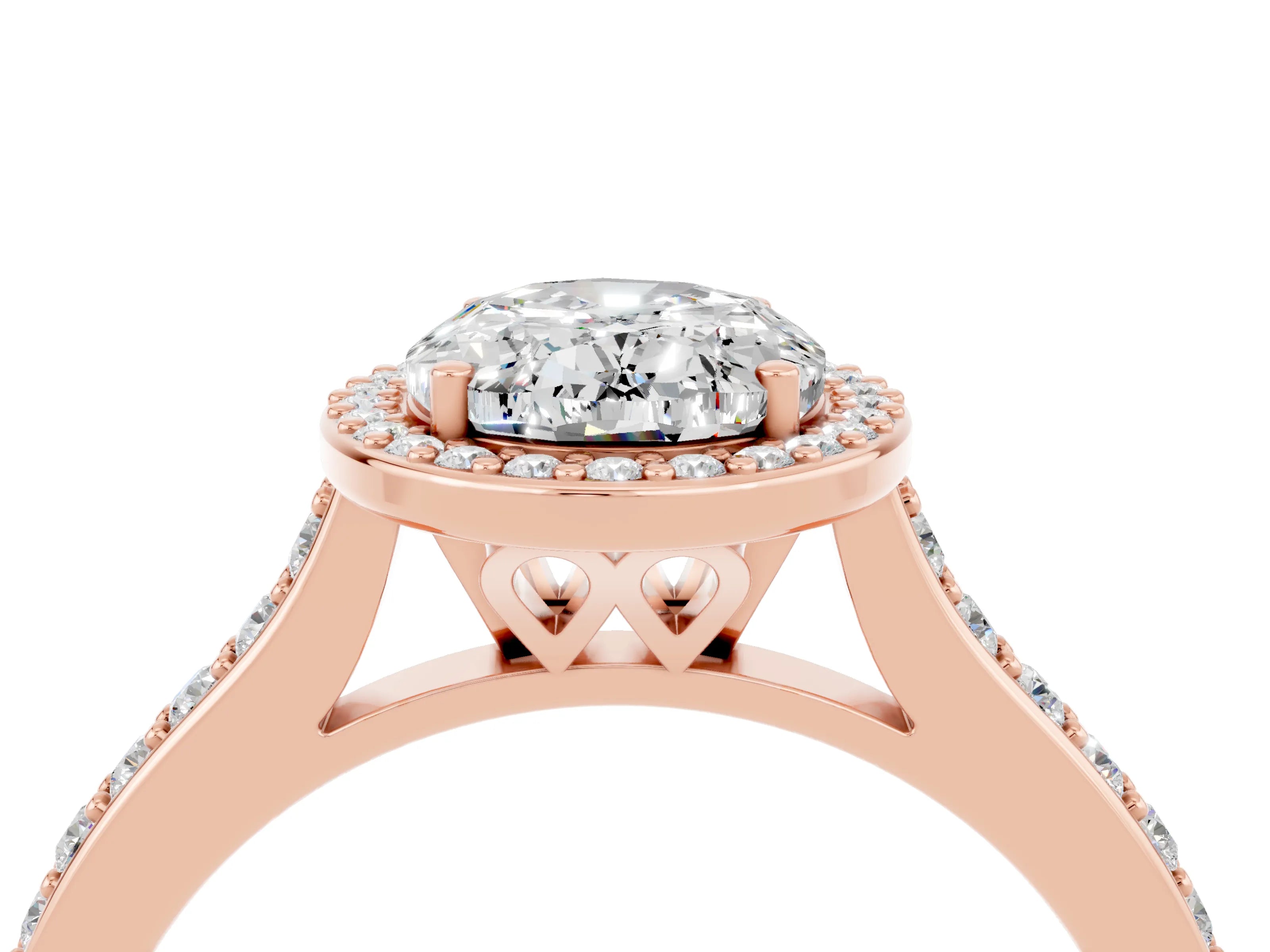 Rose gold Oval Cut Halo Round Diamond Pavé Band with Four-Prong Setting_4