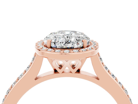 Rose gold Oval Cut Halo Round Diamond Pavé Band with Four-Prong Setting_4