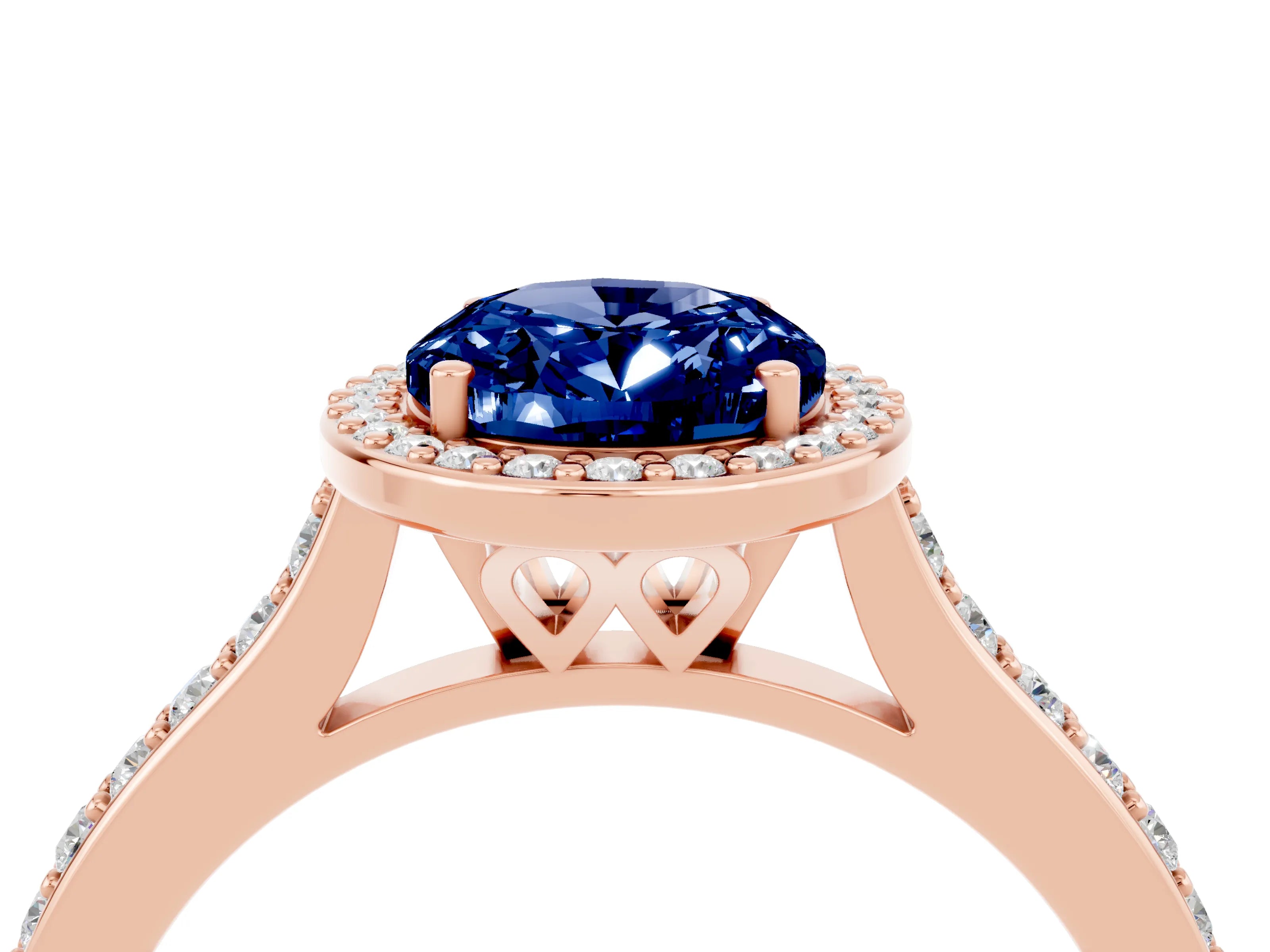 Rose gold Oval Cut Halo Round Diamond Pavé Band with Four-Prong Setting_4