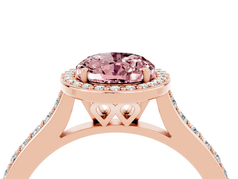 Rose gold Oval Cut Halo Round Diamond Pavé Band with Four-Prong Setting_4