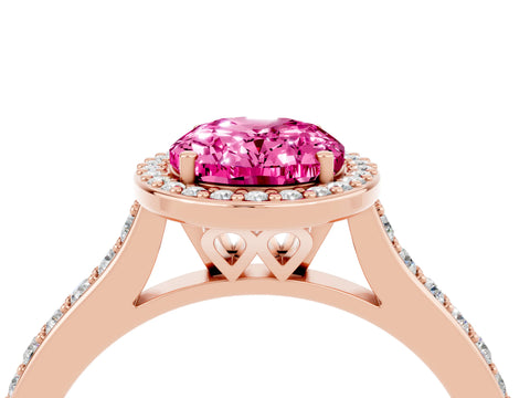 Rose gold Oval Cut Halo Round Diamond Pavé Band with Four-Prong Setting_4