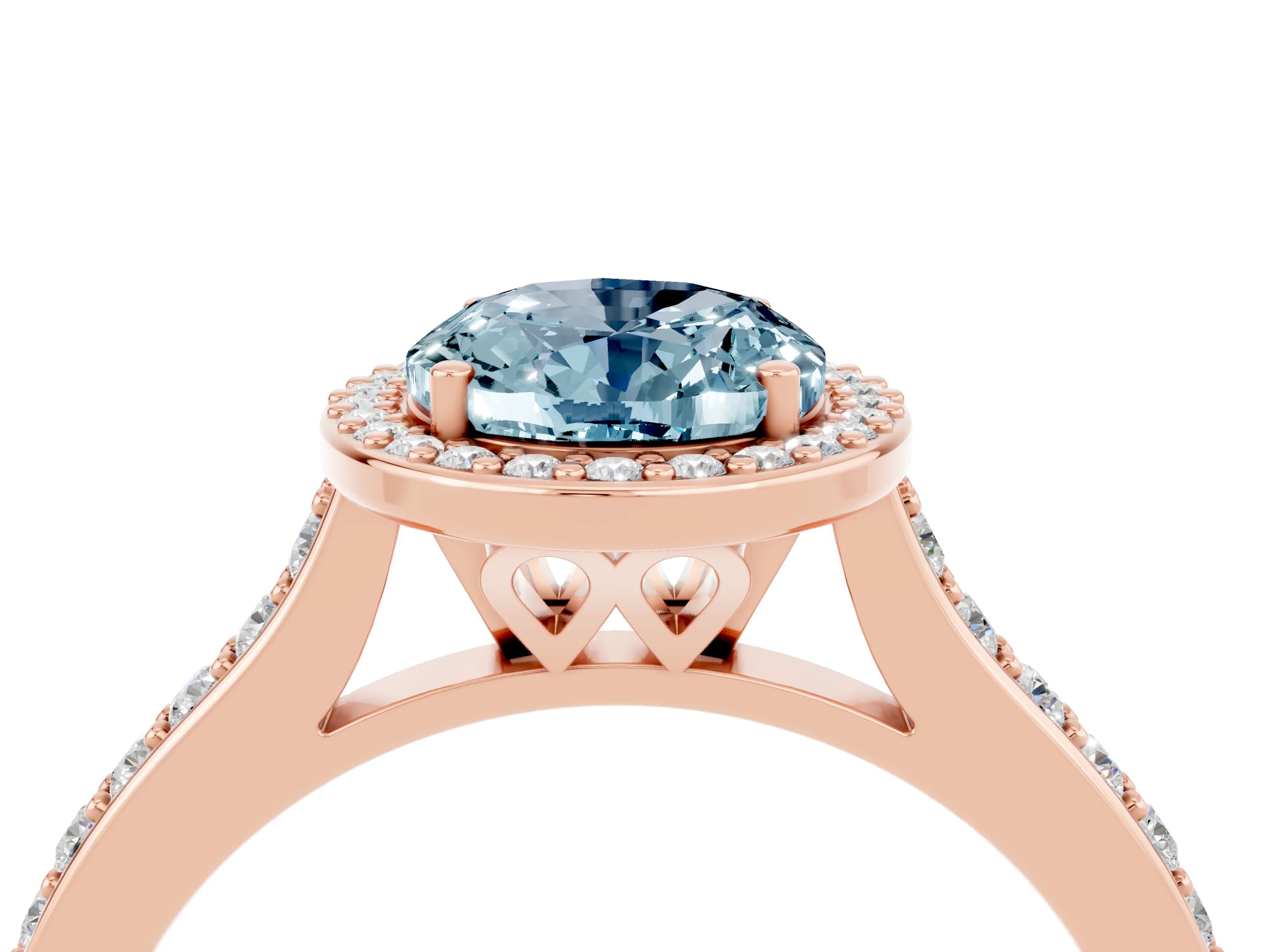 Rose gold Oval Cut Halo Round Diamond Pavé Band with Four-Prong Setting_4