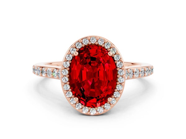 Rose gold Oval Cut Halo Round Diamond Pavé Band with Four-Prong Setting