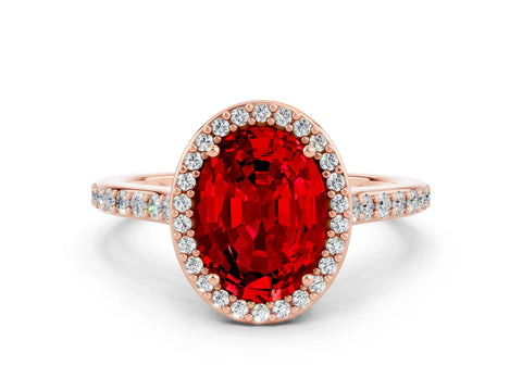 Rose gold Oval Cut Halo Round Diamond Pavé Band with Four-Prong Setting