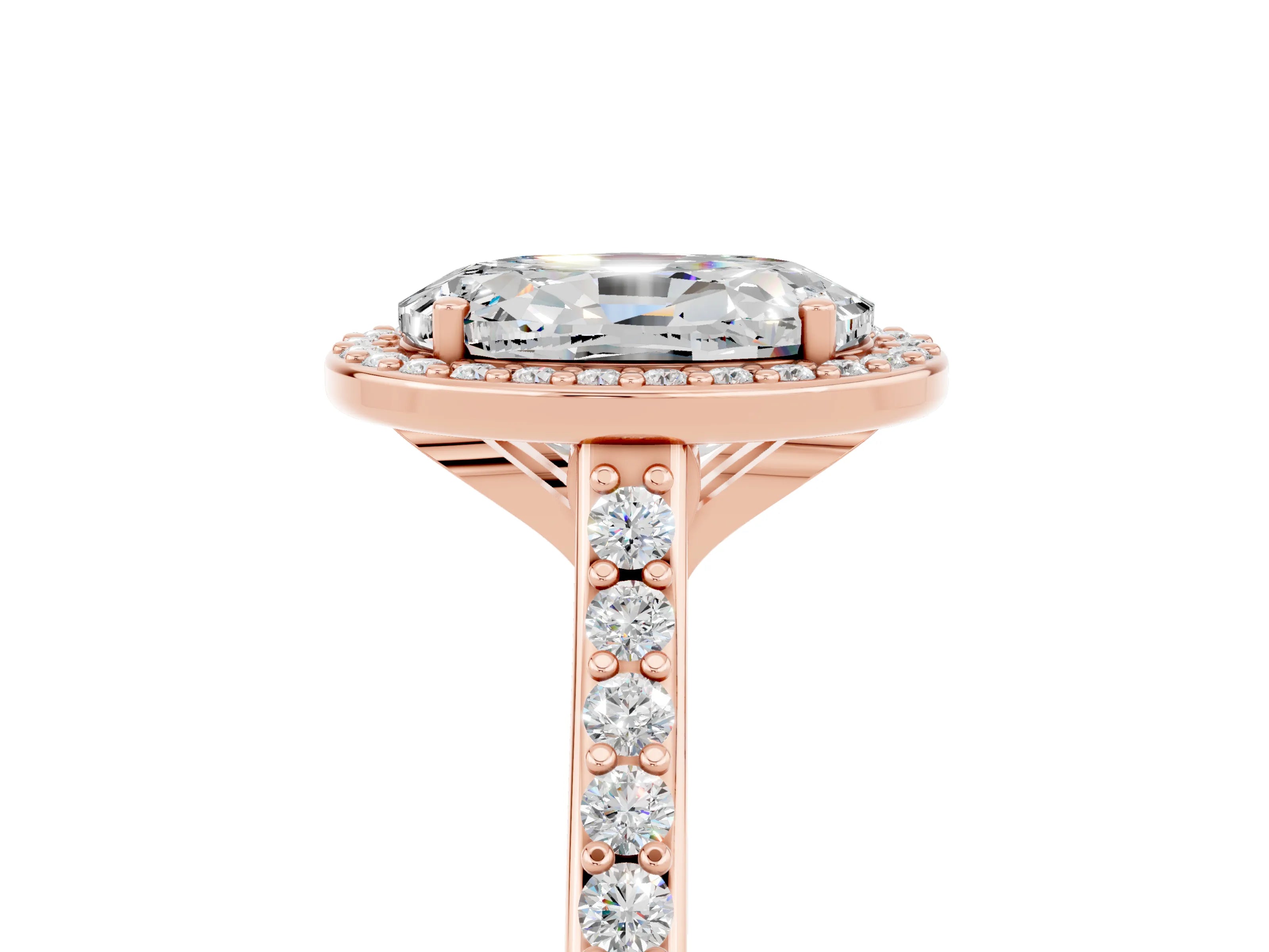 Rose gold Oval Cut Halo Round Diamond Pavé Band with Four-Prong Setting_5