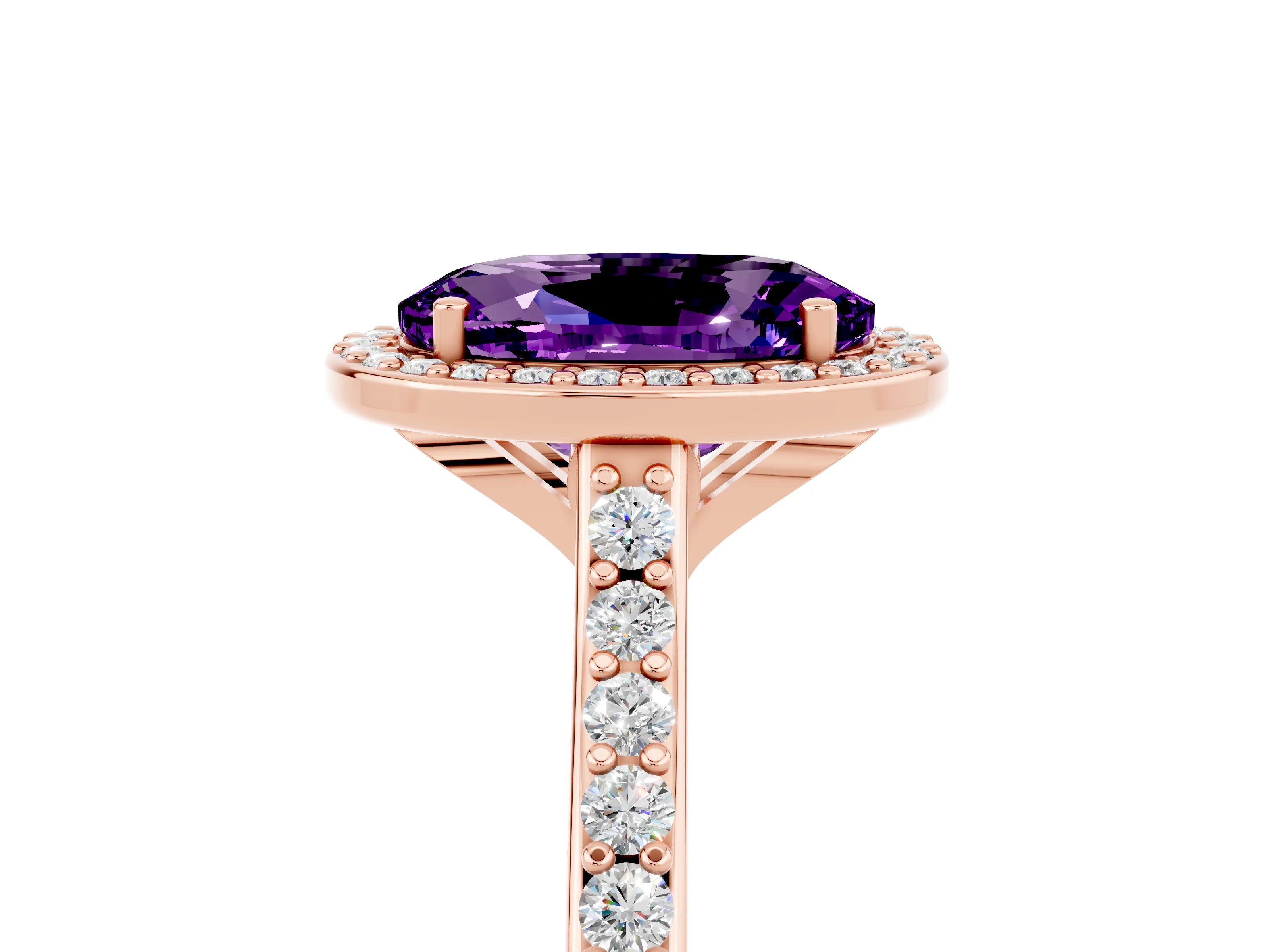 Rose gold Oval Cut Halo Round Diamond Pavé Band with Four-Prong Setting_5
