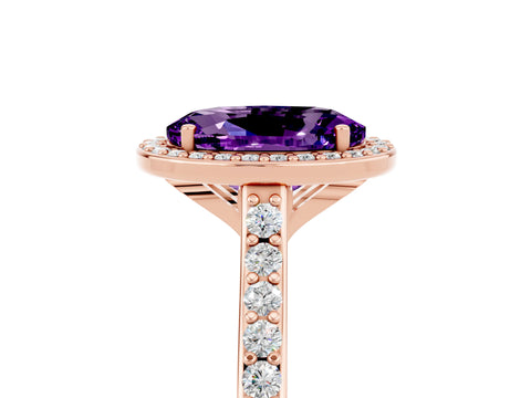 Rose gold Oval Cut Halo Round Diamond Pavé Band with Four-Prong Setting_5